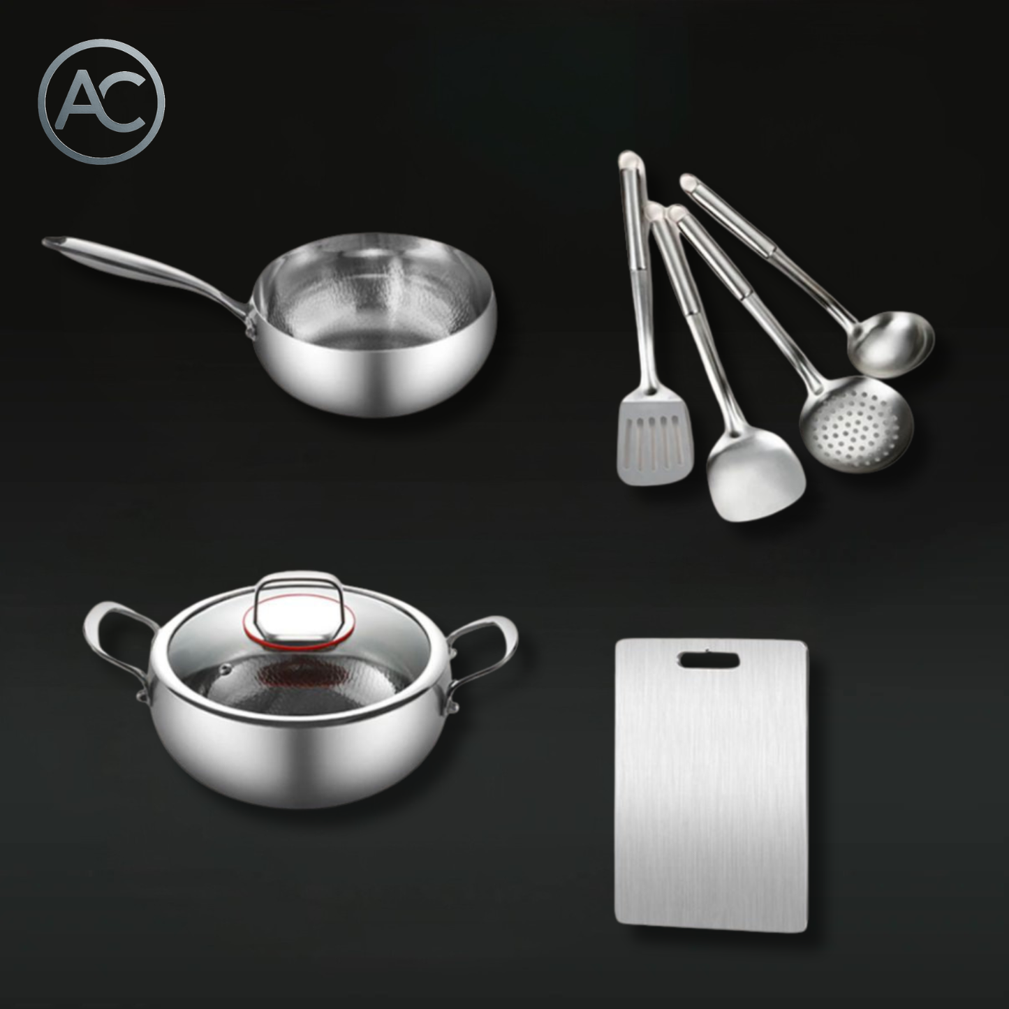 Atlas | Choice Bundle: 2 Pans + Utensils Set+ Chopping Board